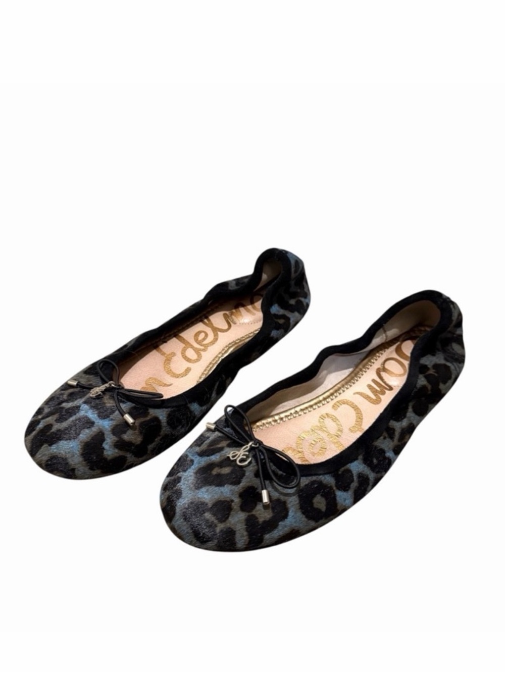Sam Edelman Felicia Leopard Print Ballet Flats Calf Hair Blue and Black Size 6.5